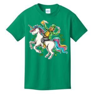 Funny St Patrick's Day Leprechaun Riding Unicorn Kids T-Shirt