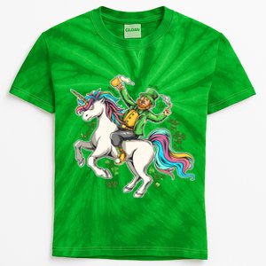 Funny St Patrick's Day Leprechaun Riding Unicorn Kids Tie-Dye T-Shirt