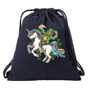 Funny St Patrick's Day Leprechaun Riding Unicorn Drawstring Bag