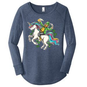 Funny St Patrick's Day Leprechaun Riding Unicorn Women's Perfect Tri Tunic Long Sleeve Shirt