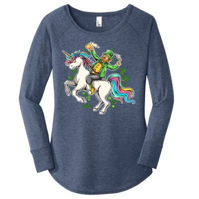 Funny St Patrick's Day Leprechaun Riding Unicorn Women's Perfect Tri Tunic Long Sleeve Shirt