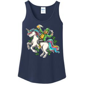 Funny St Patrick's Day Leprechaun Riding Unicorn Ladies Essential Tank