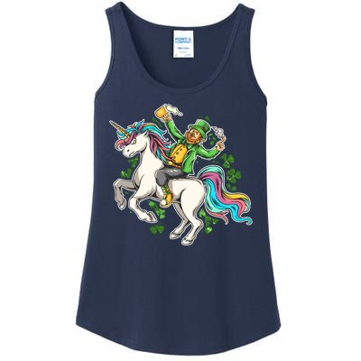 Funny St Patrick's Day Leprechaun Riding Unicorn Ladies Essential Tank