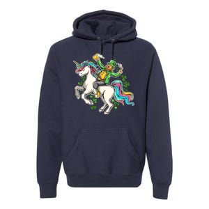 Funny St Patrick's Day Leprechaun Riding Unicorn Premium Hoodie