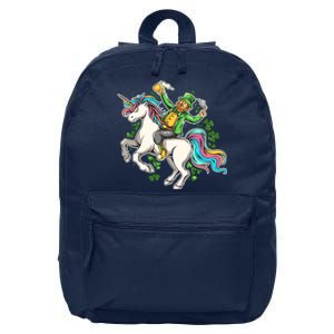 Funny St Patrick's Day Leprechaun Riding Unicorn 16 in Basic Backpack