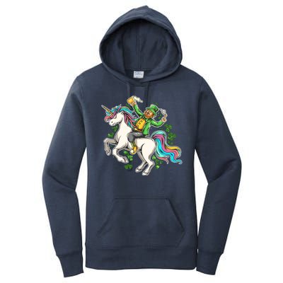 Funny St Patrick's Day Leprechaun Riding Unicorn Women's Pullover Hoodie