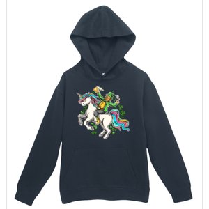 Funny St Patrick's Day Leprechaun Riding Unicorn Urban Pullover Hoodie