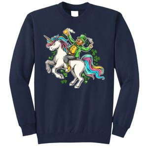 Funny St Patrick's Day Leprechaun Riding Unicorn Tall Sweatshirt