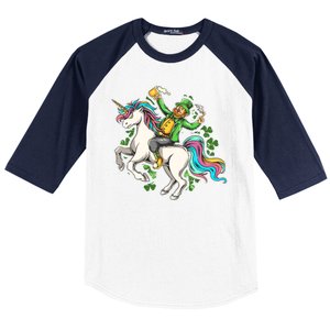 Funny St Patrick's Day Leprechaun Riding Unicorn Baseball Sleeve Shirt