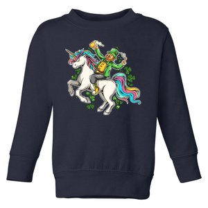 Funny St Patrick's Day Leprechaun Riding Unicorn Toddler Sweatshirt