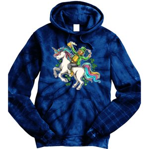 Funny St Patrick's Day Leprechaun Riding Unicorn Tie Dye Hoodie