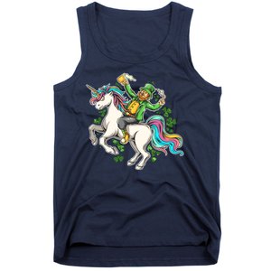 Funny St Patrick's Day Leprechaun Riding Unicorn Tank Top