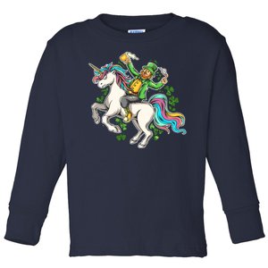 Funny St Patrick's Day Leprechaun Riding Unicorn Toddler Long Sleeve Shirt