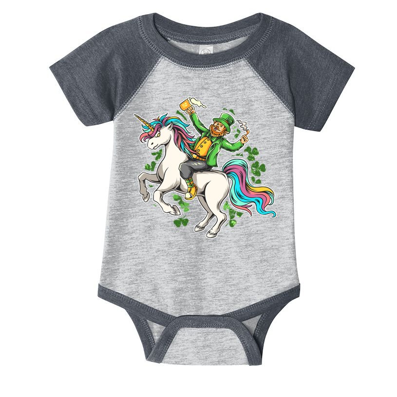Funny St Patrick's Day Leprechaun Riding Unicorn Infant Baby Jersey Bodysuit