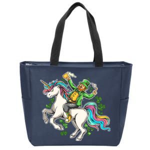 Funny St Patrick's Day Leprechaun Riding Unicorn Zip Tote Bag