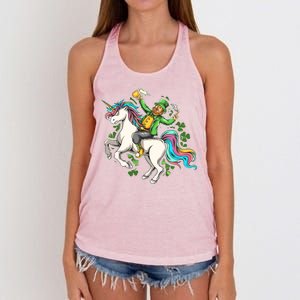 Funny St Patrick's Day Leprechaun Riding Unicorn Women's Knotted Racerback Tank