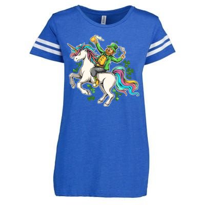 Funny St Patrick's Day Leprechaun Riding Unicorn Enza Ladies Jersey Football T-Shirt