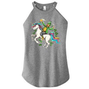 Funny St Patrick's Day Leprechaun Riding Unicorn Women's Perfect Tri Rocker Tank