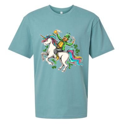 Funny St Patrick's Day Leprechaun Riding Unicorn Sueded Cloud Jersey T-Shirt