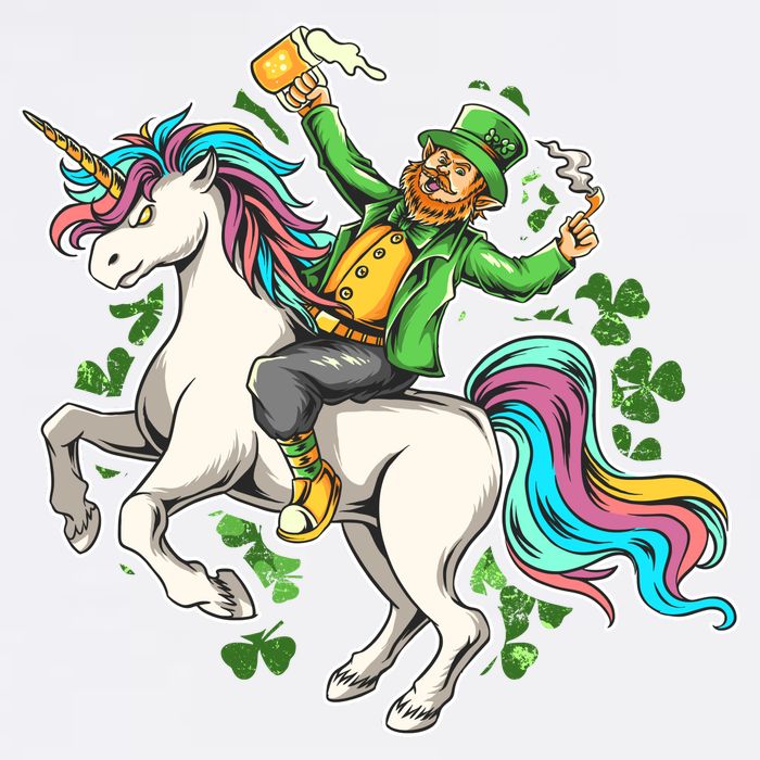 Funny St Patrick's Day Leprechaun Riding Unicorn Garment-Dyed Sweatshirt