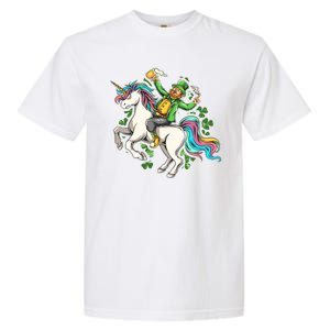 Funny St Patrick's Day Leprechaun Riding Unicorn Garment-Dyed Heavyweight T-Shirt