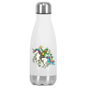 Funny St Patrick's Day Leprechaun Riding Unicorn Stainless Steel Insulated Water Bottle