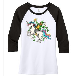 Funny St Patrick's Day Leprechaun Riding Unicorn Women's Tri-Blend 3/4-Sleeve Raglan Shirt