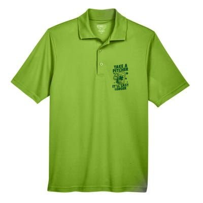 Funny St Patrick's Day Take A Pitcher It'll Last Longer Men's Origin Performance Pique Polo