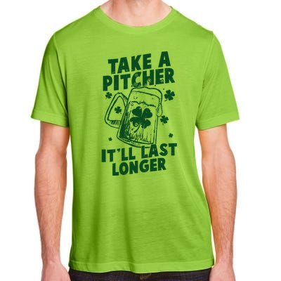 Funny St Patrick's Day Take A Pitcher It'll Last Longer Adult ChromaSoft Performance T-Shirt