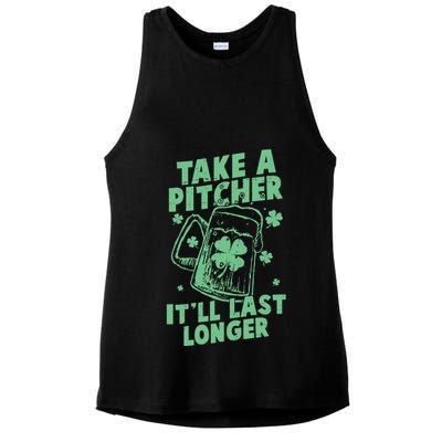 Funny St Patrick's Day Take A Pitcher It'll Last Longer Ladies PosiCharge Tri-Blend Wicking Tank