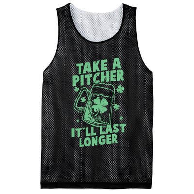 Funny St Patrick's Day Take A Pitcher It'll Last Longer Mesh Reversible Basketball Jersey Tank