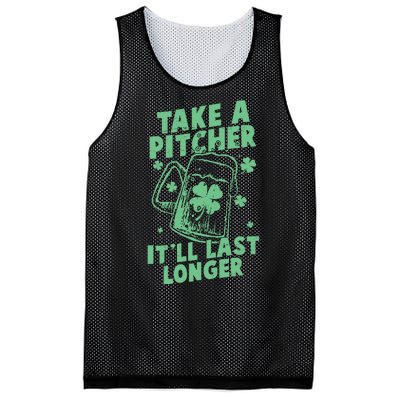 Funny St Patrick's Day Take A Pitcher It'll Last Longer Mesh Reversible Basketball Jersey Tank