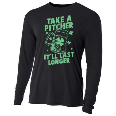 Funny St Patrick's Day Take A Pitcher It'll Last Longer Cooling Performance Long Sleeve Crew