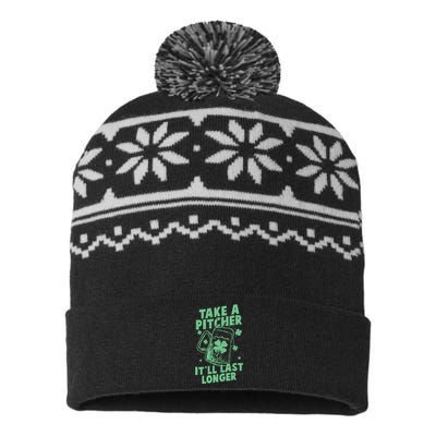 Funny St Patrick's Day Take A Pitcher It'll Last Longer USA-Made Snowflake Beanie