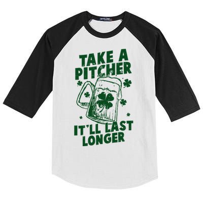 Funny St Patrick's Day Take A Pitcher It'll Last Longer Kids Colorblock Raglan Jersey