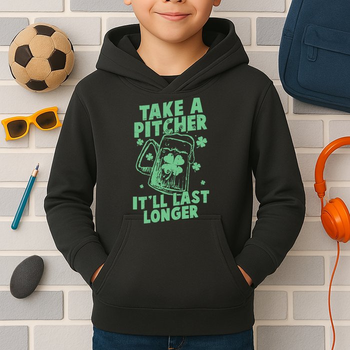 Funny St Patrick's Day Take A Pitcher It'll Last Longer Kids Hoodie