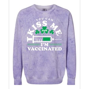 Funny St Patrick's Day You Can Kiss Me Now I'm Vaccinated Colorblast Crewneck Sweatshirt