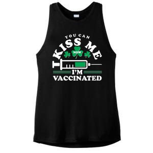 Funny St Patrick's Day You Can Kiss Me Now I'm Vaccinated Ladies PosiCharge Tri-Blend Wicking Tank