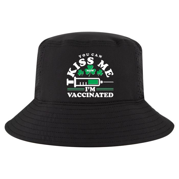 Funny St Patrick's Day You Can Kiss Me Now I'm Vaccinated Cool Comfort Performance Bucket Hat