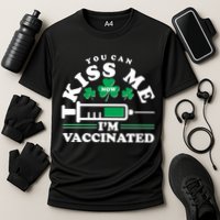 Funny St Patrick's Day You Can Kiss Me Now I'm Vaccinated Cooling Performance Crew T-Shirt