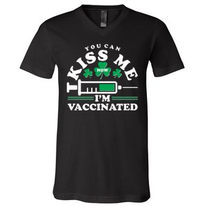 Funny St Patrick's Day You Can Kiss Me Now I'm Vaccinated V-Neck T-Shirt