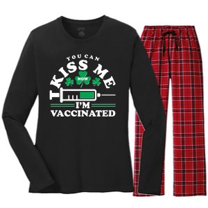 Funny St Patrick's Day You Can Kiss Me Now I'm Vaccinated Women's Long Sleeve Flannel Pajama Set 