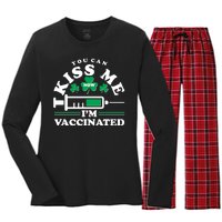 Funny St Patrick's Day You Can Kiss Me Now I'm Vaccinated Women's Long Sleeve Flannel Pajama Set 