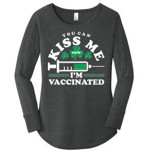 Funny St Patrick's Day You Can Kiss Me Now I'm Vaccinated Women's Perfect Tri Tunic Long Sleeve Shirt