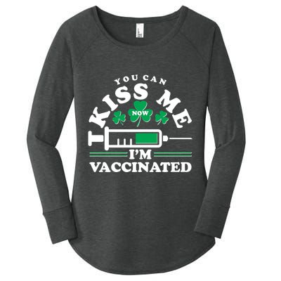 Funny St Patrick's Day You Can Kiss Me Now I'm Vaccinated Women's Perfect Tri Tunic Long Sleeve Shirt