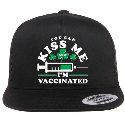 Funny St Patrick's Day You Can Kiss Me Now I'm Vaccinated Flatbill Hat