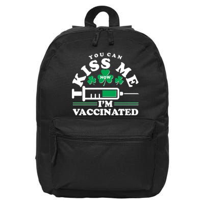 Funny St Patrick's Day You Can Kiss Me Now I'm Vaccinated 16 in Basic Backpack