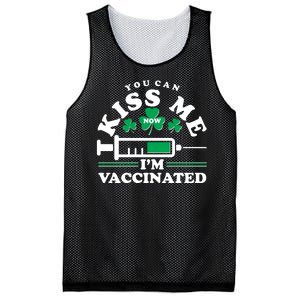 Funny St Patrick's Day You Can Kiss Me Now I'm Vaccinated Mesh Reversible Basketball Jersey Tank