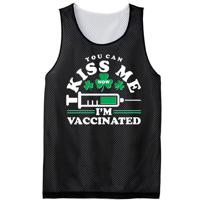 Funny St Patrick's Day You Can Kiss Me Now I'm Vaccinated Mesh Reversible Basketball Jersey Tank