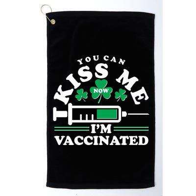 Funny St Patrick's Day You Can Kiss Me Now I'm Vaccinated Golf Towel